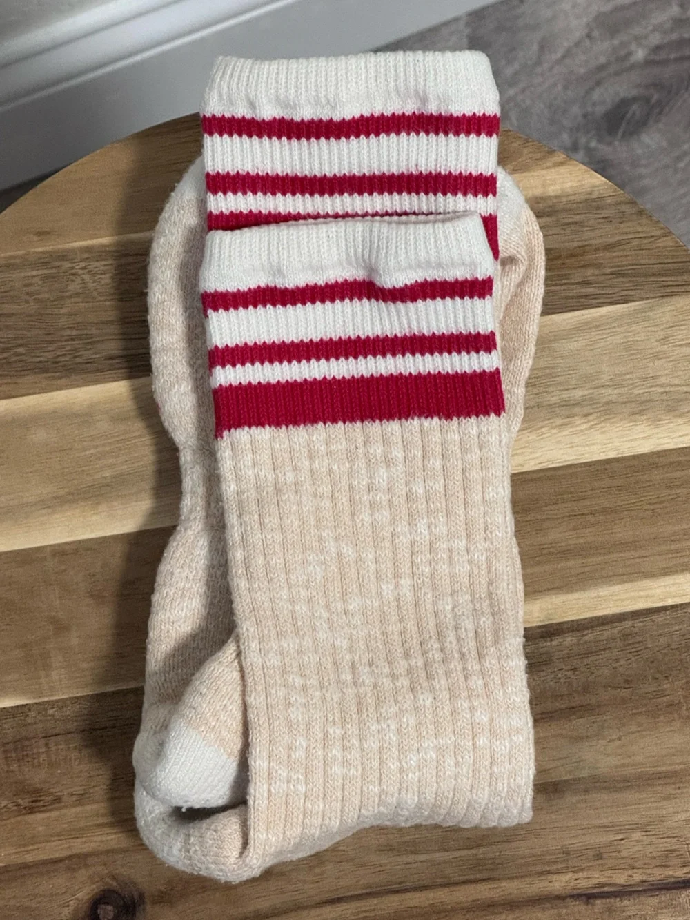OSFM Ivy Ellis The Torrisdale Crew Socks Vintage Sport Ribbed Cotton Red & Cream